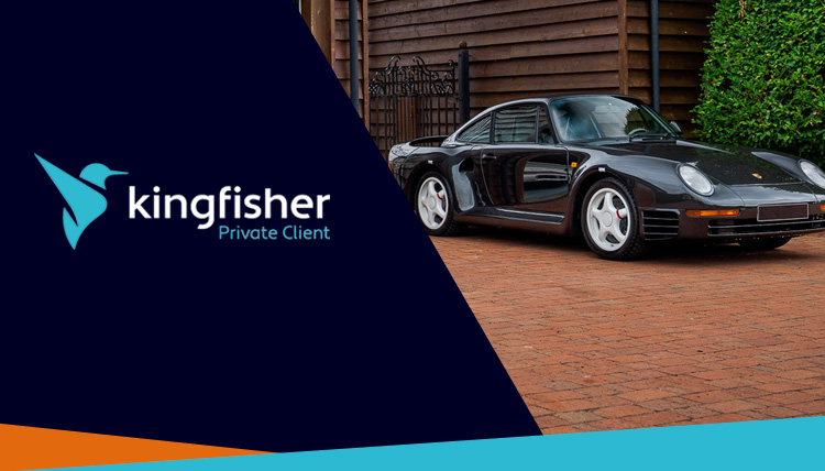 Single black Porsche with Kingfisher Private Client logo